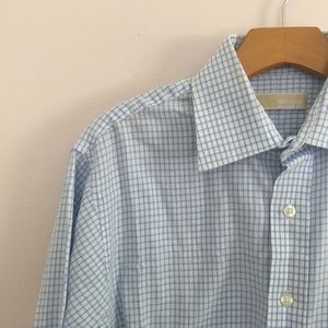 Michael Kors Light Blue & White Plaid Dress Shirt